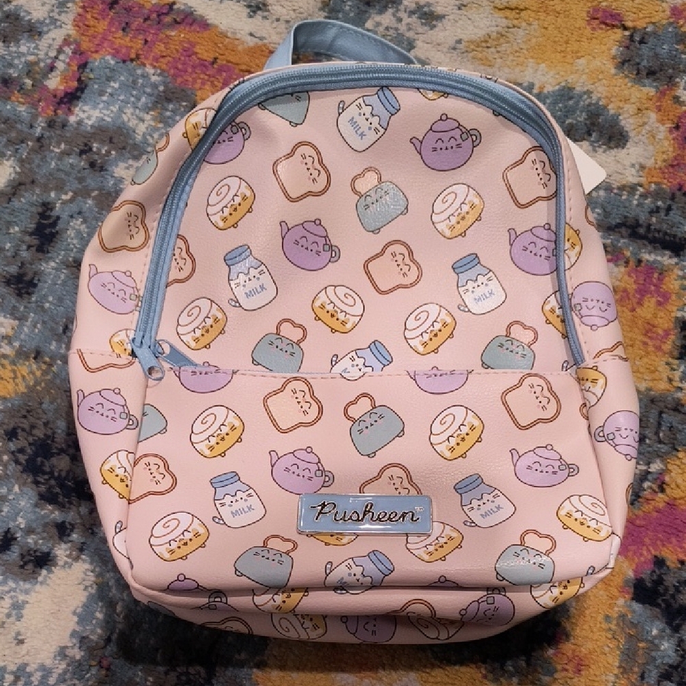 Pusheen Pink and Blue Backpack with Breakfast Teapot and Toast Design